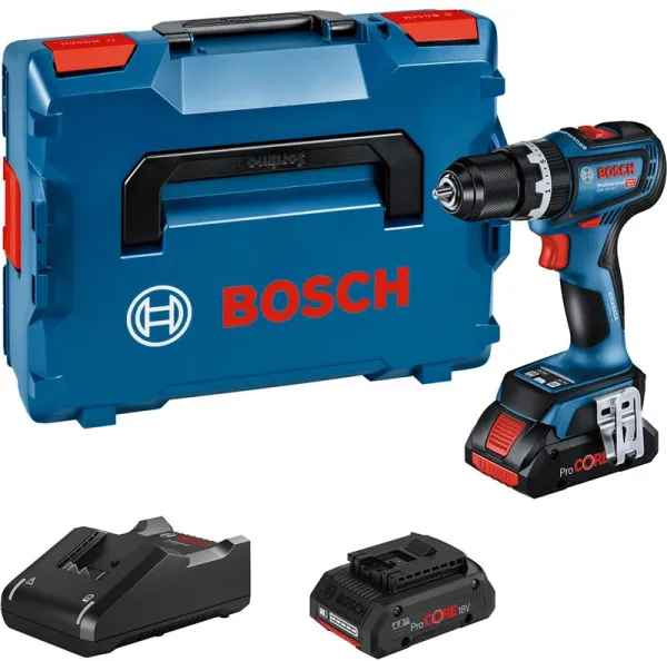 Bosch Slagborrmaskin med batteri GSB 18V-90 C 2X4,0AH PROCORE GAL 18V-40 L-BOXX COMO