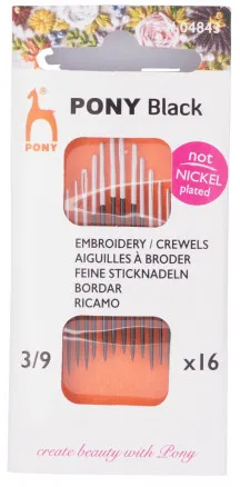 Pony Black Broderinålar Str. 3/9 - 16 st