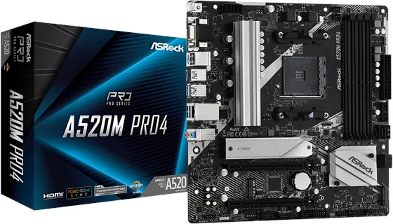 ASRock A520M Pro4 Moderkort - AMD A520 - AMD AM4-socket - DDR4 RAM - Micro-ATX